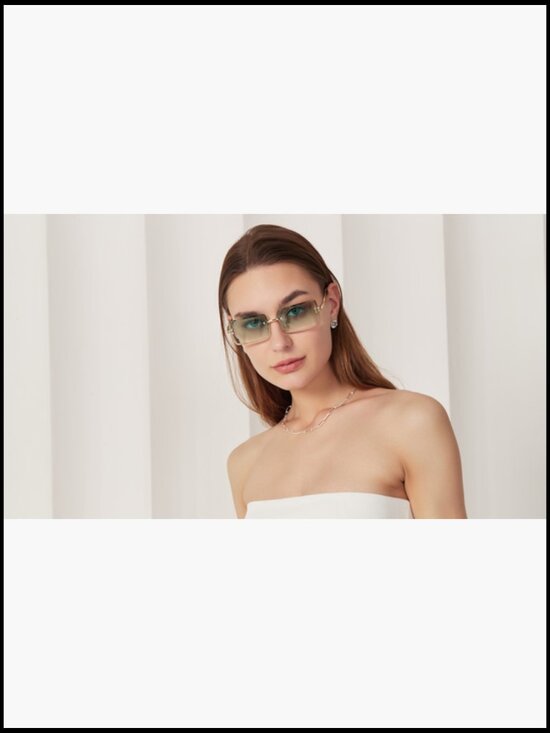 Silver Metal Rimless Sunglasses Rectangle Retro Vintage Tinted Glasses main image 7